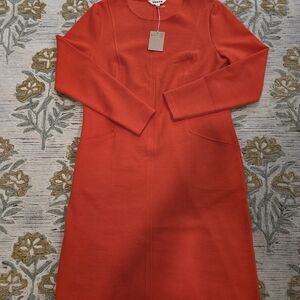 Boden Orange-Red Long-Sleeve Shift Dress